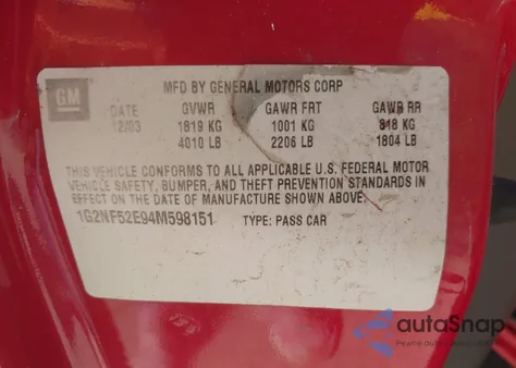 2004 Pontiac Grand Am Se1 from USA, damaged, VIN 1G2NF52E94M598151